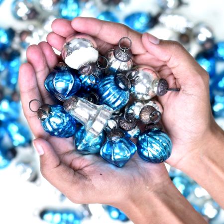 25 Pieces Turquoise and Silver Tiny Christmas Ornaments